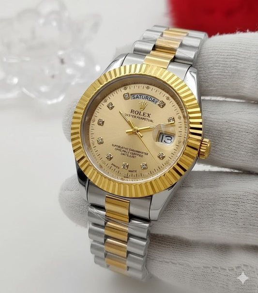 RLX – 2 Tone -Day & Date-Stainless Steel With Gold Dial