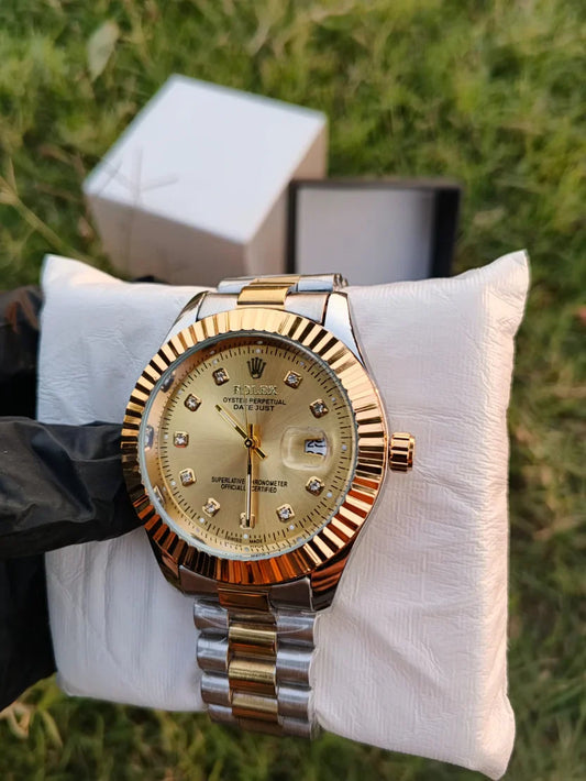 RLX oyster perpetual DATE Gold Dial With Silver Gold Chain