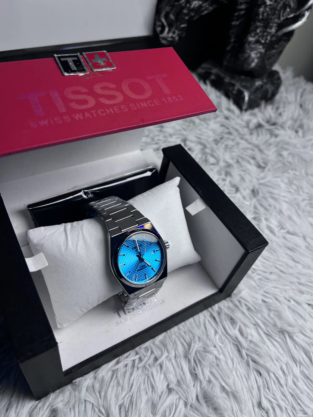 Tissot PRX Silver Stainless Steel Sky blue Dial Quartz Watch