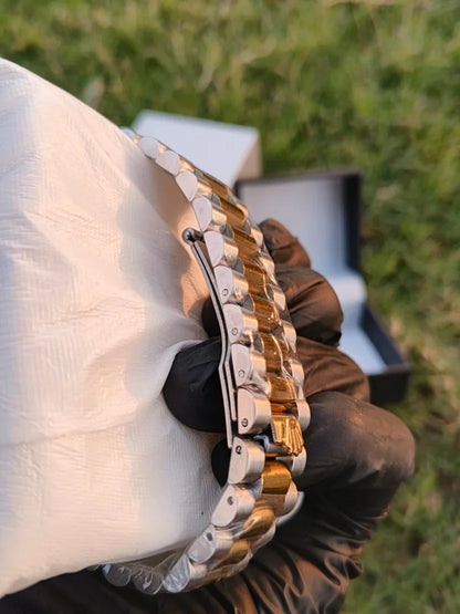 RLX oyster perpetual DATE Gold Dial With Silver Gold Chain
