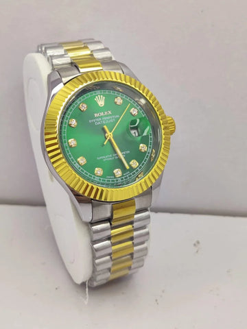 RLX oyster perpetual DATE Green Dial With Silver Gold Chain