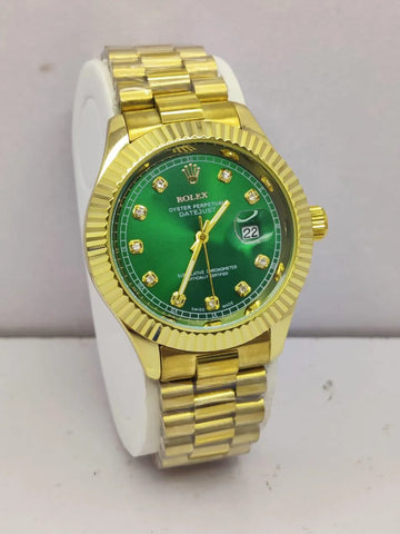 RLX oyster perpetual DATE Green Dial With Gold Chain