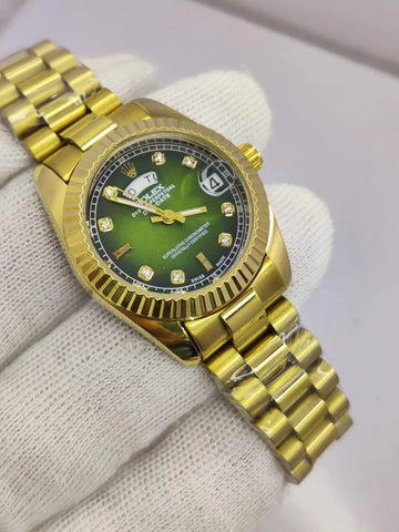 RLX oyster perpetual Day/Date Gold Diamond Chain Green Dial